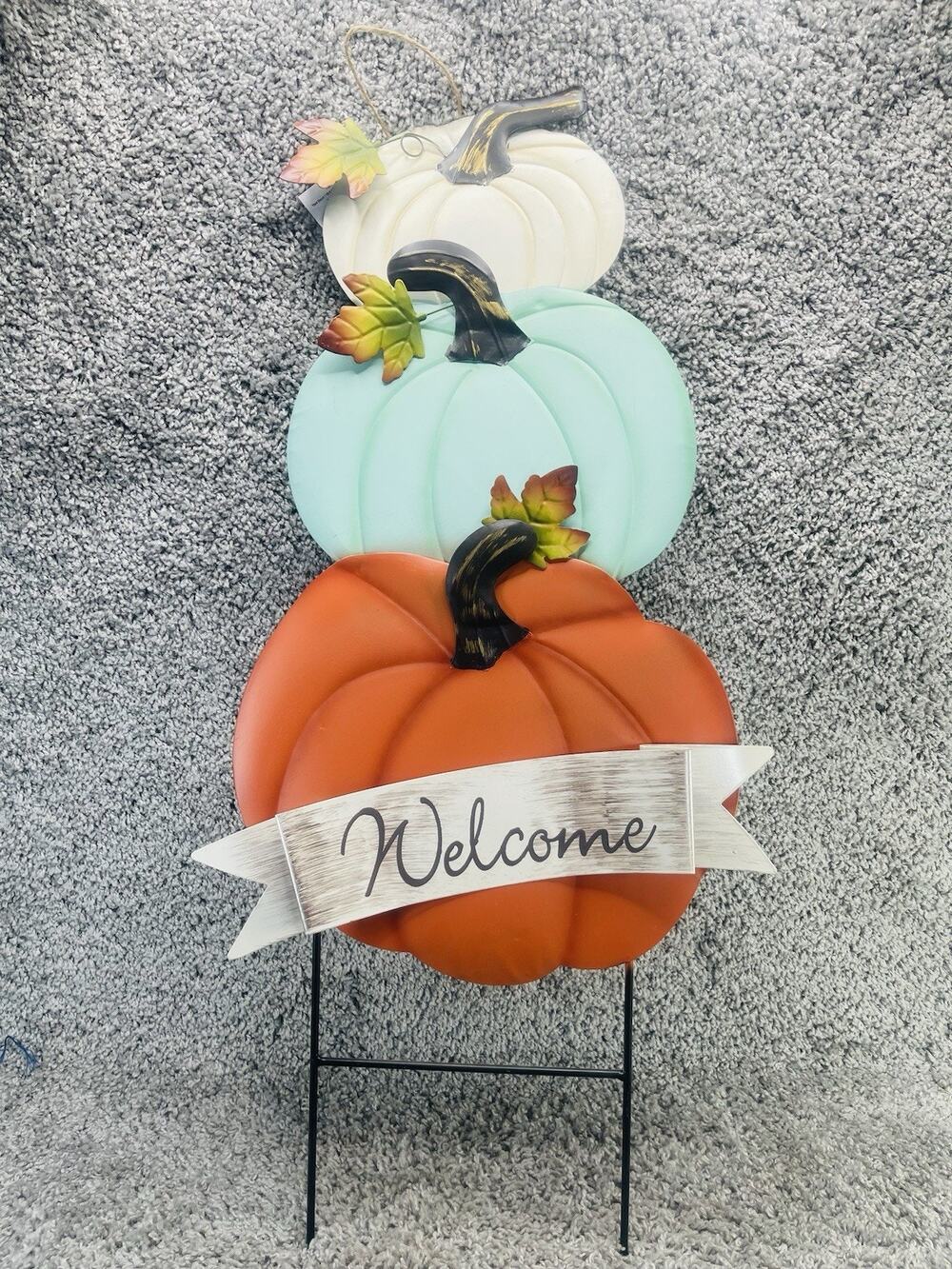 Pumpkin Metal Leaf Home Decor Fall Autumn Harvest Set Stake Outdoor Decor New